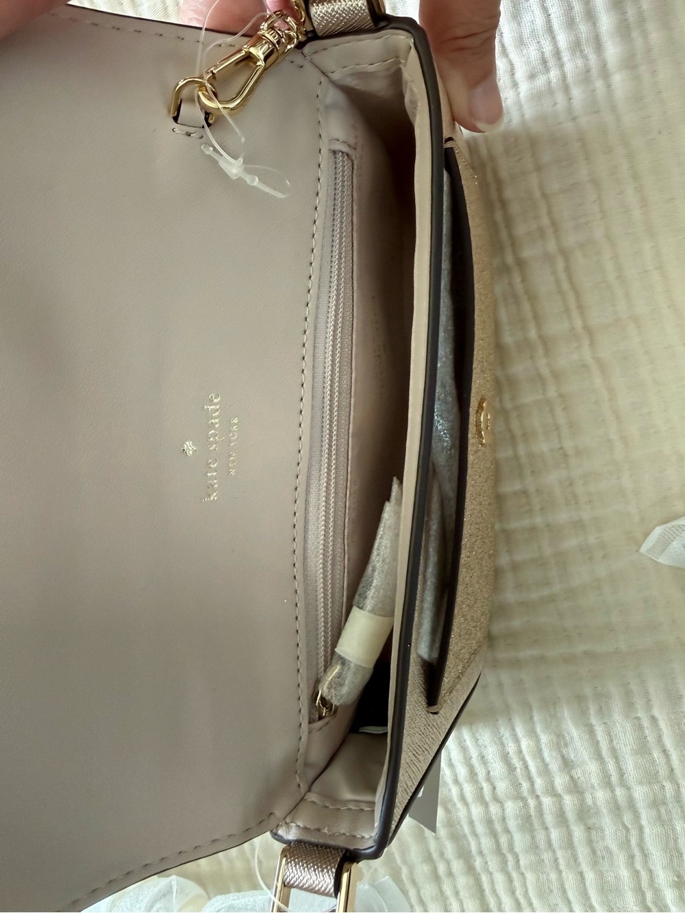 NWT Kate Spade Glimmer Boxed Crossbody Duo in Gold Glitter KE451 - Picture 6 of 11